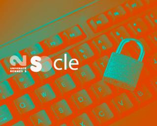 logo SOcle, avec un cadenas sur un clavier d'ordinateur